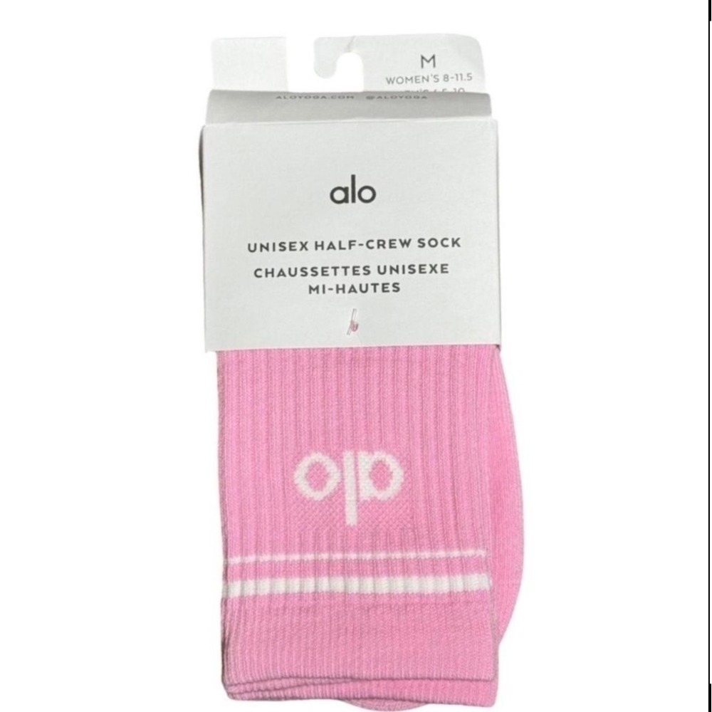 Alo Yoga Unisex Half-Crew Sock Sweet Pink White A0480U Size M NEW